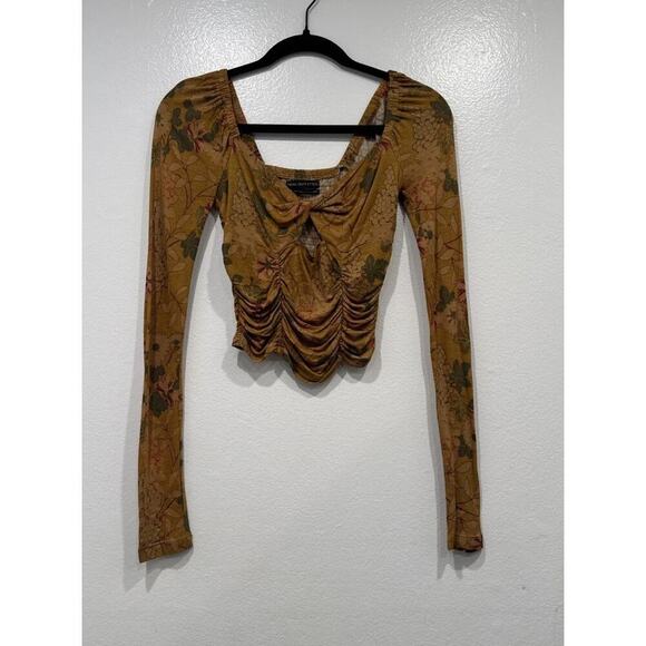 Urban Outfitters Tops - Urban Outfitter Floral Crop Top Size XS Long Sleeve Boho Festival Ruched Cut Out